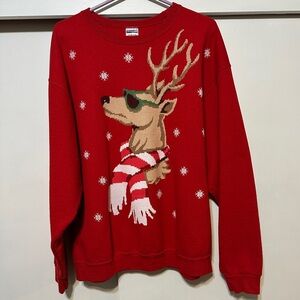 Jerzees Red Reindeer Crewneck Sweater XL